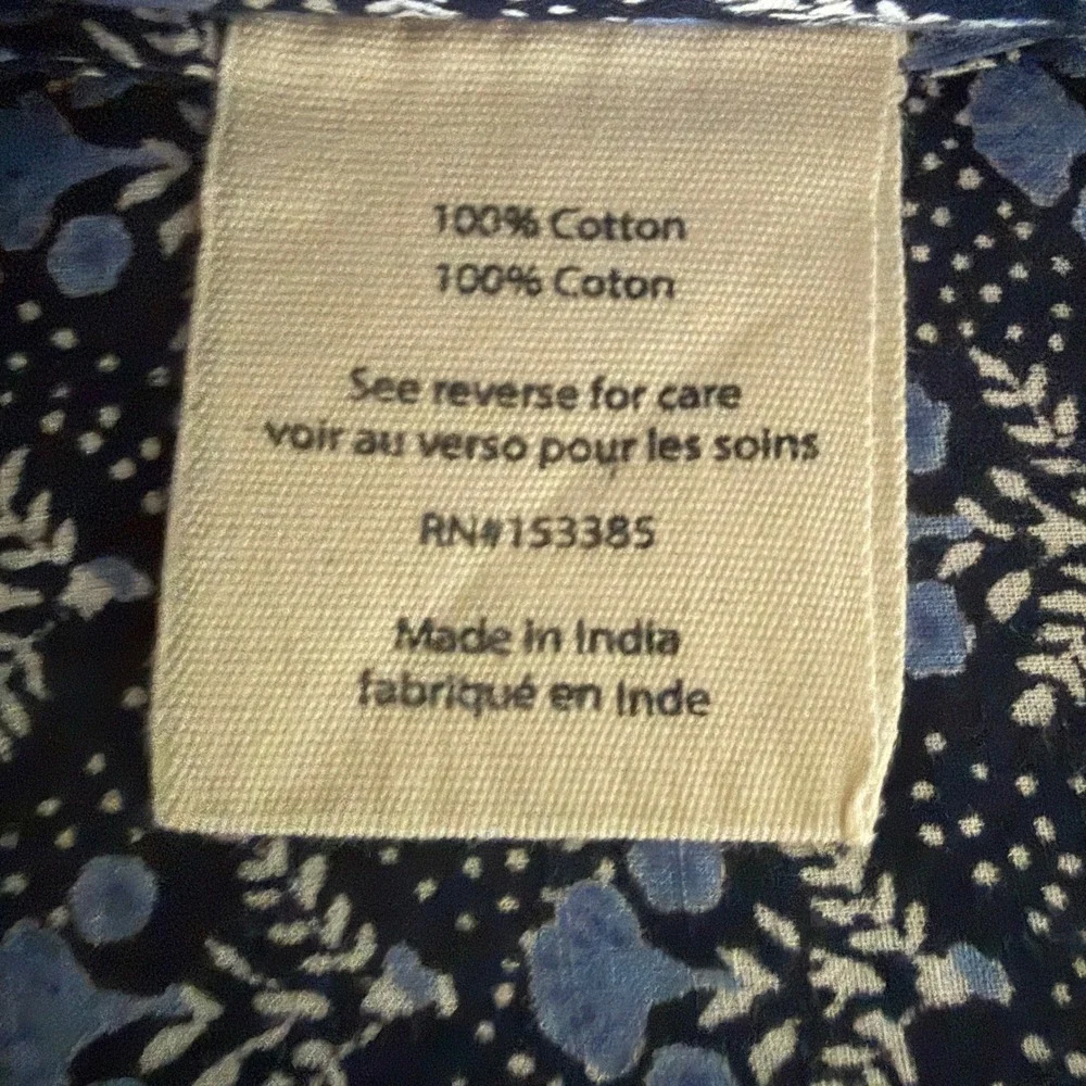 Voloshin Blue Floral Block Print Boxy Crop Top Womens Large L Short Sleeve - Picture 9 of 9